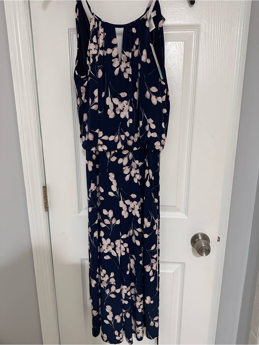 Navy Floral Sleeveless Maxi Jumpsuit with Blush Floral Print